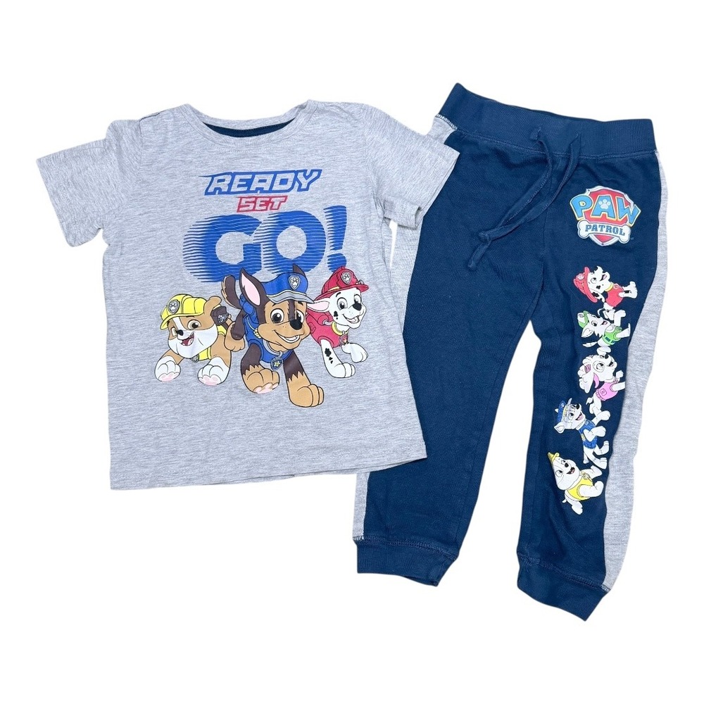 Paw Patrol Outfit Kids 5T T-Shirt Joggers Set Gray Navy Blue Ready Set Go Chase